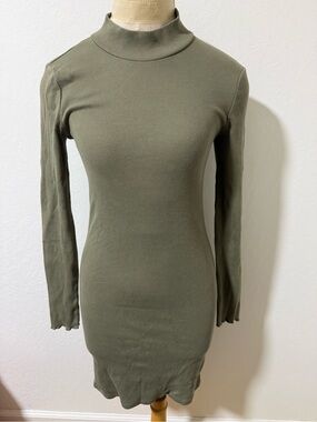Abercrombie & Fitch Olive Green Ribbed Turtleneck Bodycon Dress